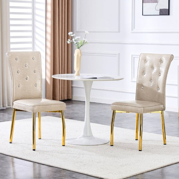 English Elm A Set of 2 Faux Alligator PVC Dining Chairs with Crystal Embellishments Gold Legs W3875P443801