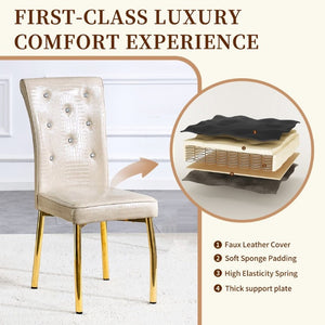 English Elm A Set of 2 Faux Alligator PVC Dining Chairs with Crystal Embellishments Gold Legs W3875P443801