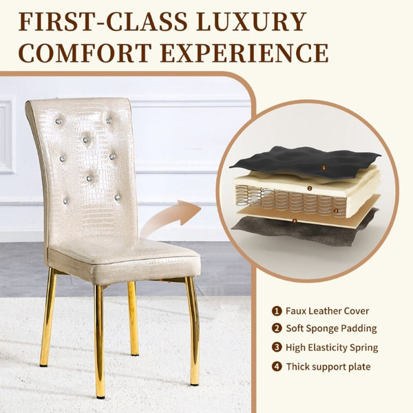 English Elm A Set of 2 Faux Alligator PVC Dining Chairs with Crystal Embellishments Gold Legs W3875P443801