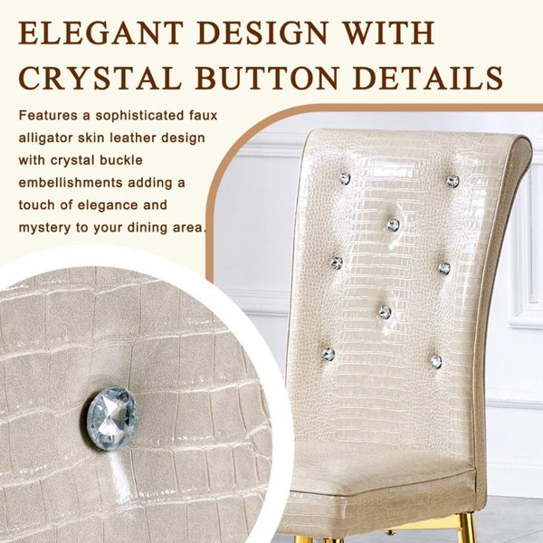 English Elm A Set of 2 Faux Alligator PVC Dining Chairs with Crystal Embellishments Gold Legs W3875P443801