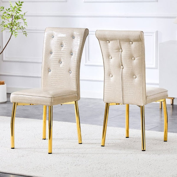 English Elm A Set of 2 Faux Alligator PVC Dining Chairs with Crystal Embellishments Gold Legs W3875P443801