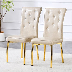 English Elm A Set of 2 Faux Alligator PVC Dining Chairs with Crystal Embellishments Gold Legs W3875P443801