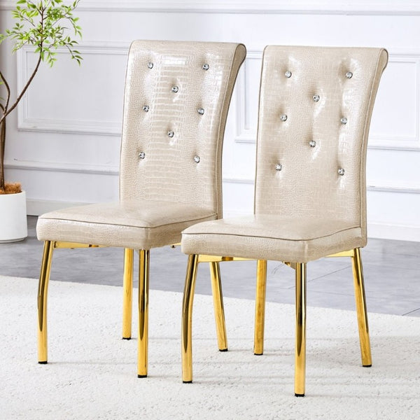 English Elm A Set of 2 Faux Alligator PVC Dining Chairs with Crystal Embellishments Gold Legs W3875P443801