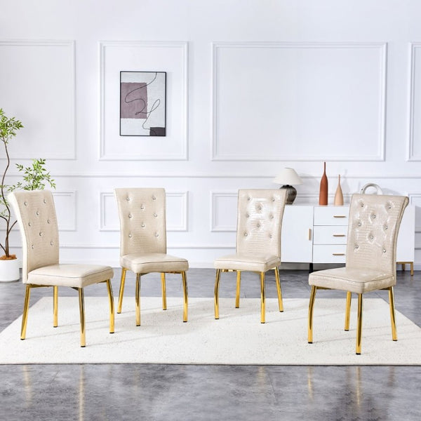 English Elm A Set of 2 Faux Alligator PVC Dining Chairs with Crystal Embellishments Gold Legs W3875P443801