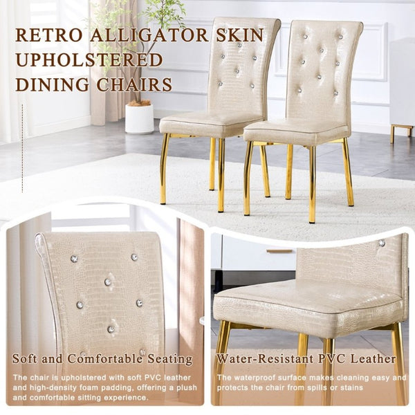 English Elm A Set of 2 Faux Alligator PVC Dining Chairs with Crystal Embellishments Gold Legs W3875P443801
