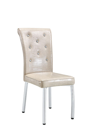 English Elm A Set of 4 Glam Faux Alligator Pvc Dining Chairs with Crystal Hardware and Gold Legs Beige/Silver W3875P443802
