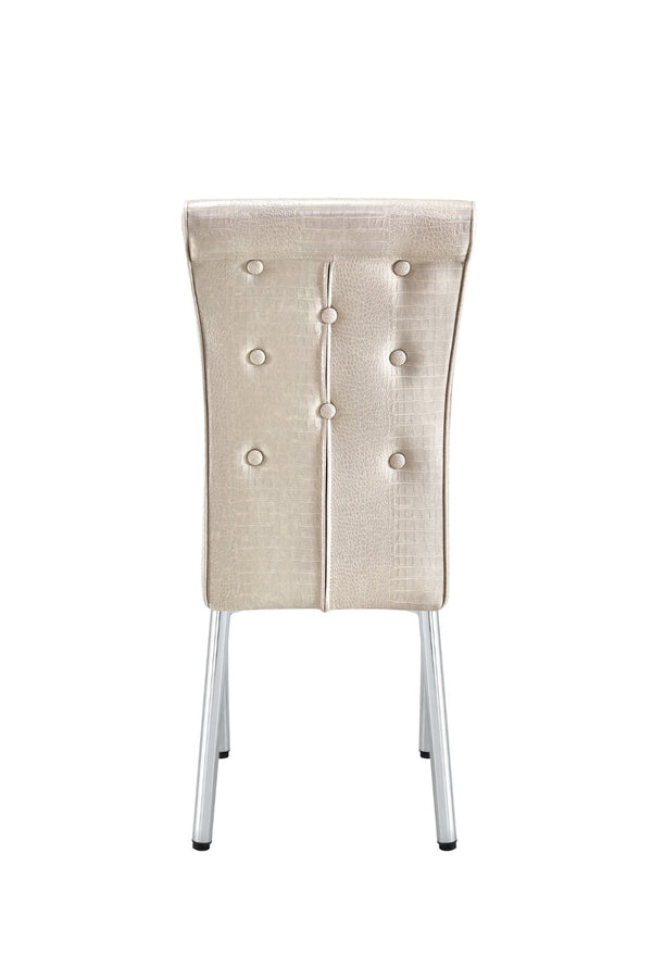 English Elm A Set of 4 Glam Faux Alligator Pvc Dining Chairs with Crystal Hardware and Gold Legs Beige/Silver W3875P443802