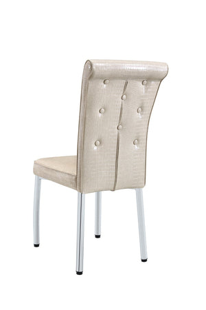 English Elm A Set of 4 Glam Faux Alligator Pvc Dining Chairs with Crystal Hardware and Gold Legs Beige/Silver W3875P443802