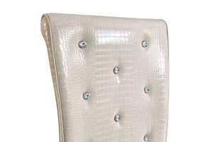 English Elm A Set of 4 Glam Faux Alligator Pvc Dining Chairs with Crystal Hardware and Gold Legs Beige/Silver W3875P443802