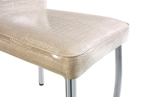 English Elm A Set of 4 Glam Faux Alligator Pvc Dining Chairs with Crystal Hardware and Gold Legs Beige/Silver W3875P443802