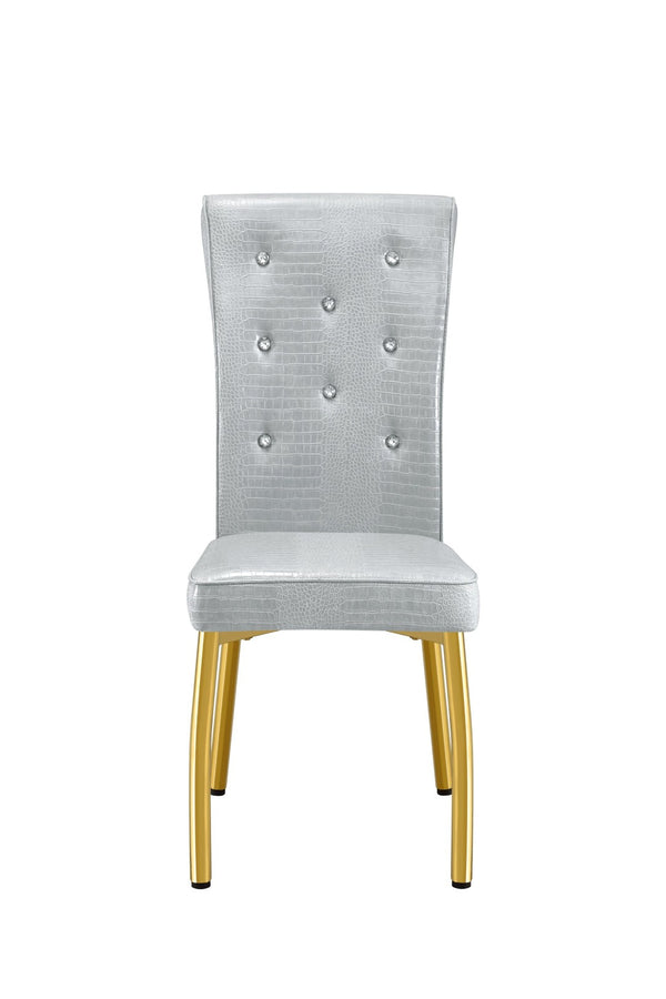 English Elm A Set of 4 Glam Faux Alligator Pvc Dining Chairs with Crystal Hardware and Gold Legs Gray/Gold W3875P443804