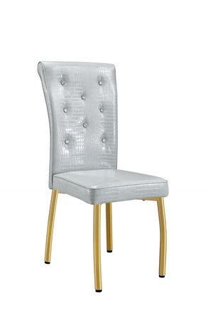 English Elm A Set of 4 Glam Faux Alligator Pvc Dining Chairs with Crystal Hardware and Gold Legs Gray/Gold W3875P443804