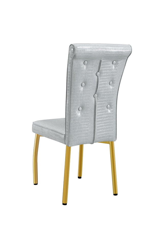 English Elm A Set of 4 Glam Faux Alligator Pvc Dining Chairs with Crystal Hardware and Gold Legs Gray/Gold W3875P443804