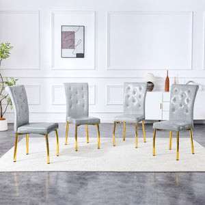 English Elm A Set of 4 Glam Faux Alligator Pvc Dining Chairs with Crystal Hardware and Gold Legs Gray/Gold W3875P443804