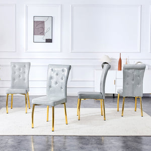 English Elm A Set of 4 Glam Faux Alligator Pvc Dining Chairs with Crystal Hardware and Gold Legs Gray/Gold W3875P443804