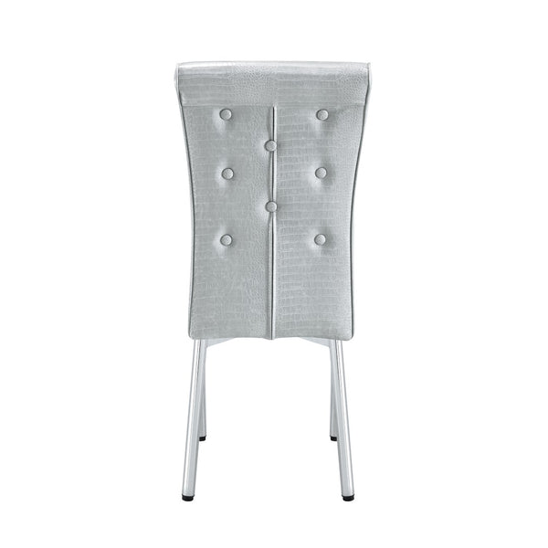 English Elm A Set of 4 Glam Faux Alligator Pvc Dining Chairs with Crystal Hardware and Gold Legs Gray/Silver W3875P443806