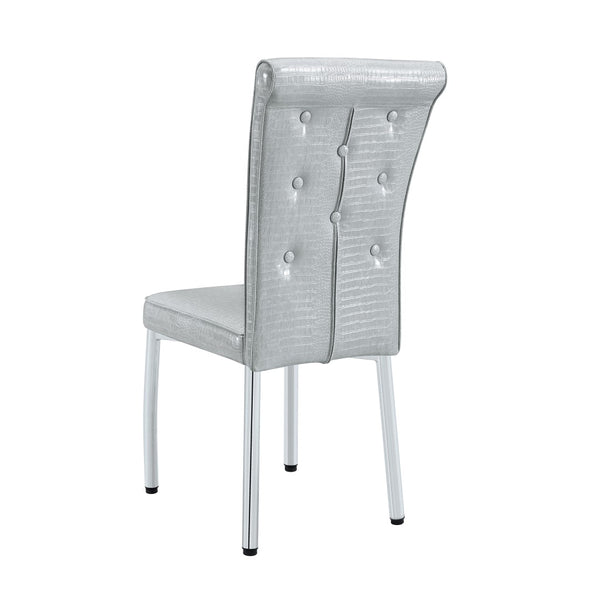 English Elm A Set of 4 Glam Faux Alligator Pvc Dining Chairs with Crystal Hardware and Gold Legs Gray/Silver W3875P443806