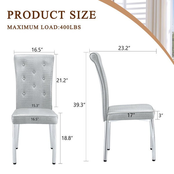 English Elm A Set of 4 Glam Faux Alligator Pvc Dining Chairs with Crystal Hardware and Gold Legs Gray/Silver W3875P443806