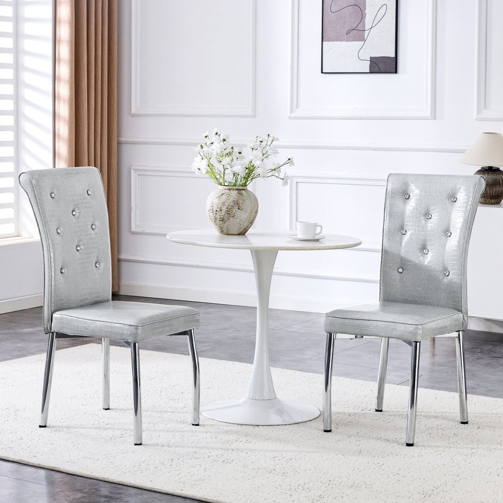 English Elm A Set of 4 Glam Faux Alligator Pvc Dining Chairs with Crystal Hardware and Gold Legs Gray W3875P443807