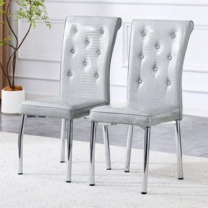 English Elm A Set of 4 Glam Faux Alligator Pvc Dining Chairs with Crystal Hardware and Gold Legs Gray W3875P443807