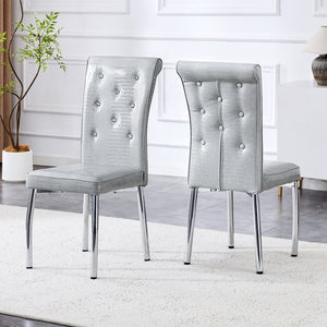 English Elm A Set of 4 Glam Faux Alligator Pvc Dining Chairs with Crystal Hardware and Gold Legs Gray W3875P443807