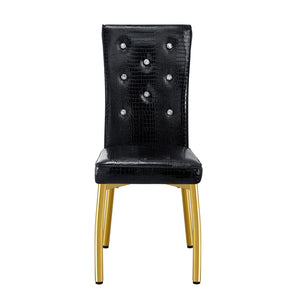 English Elm Set of 4 Glam Faux Alligator Pvc Dining Chairs with Crystal Buckle and Gilded Legs Black, Gold W3875P443808
