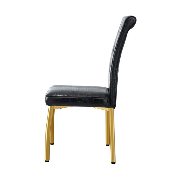 English Elm Set of 4 Glam Faux Alligator Pvc Dining Chairs with Crystal Buckle and Gilded Legs Black, Gold W3875P443808