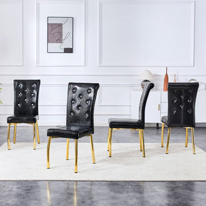 English Elm Set of 4 Glam Faux Alligator Pvc Dining Chairs with Crystal Buckle and Gilded Legs Black, Gold W3875P443808