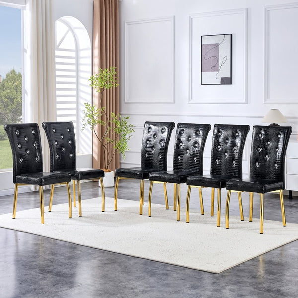 English Elm Set of 4 Glam Faux Alligator Pvc Dining Chairs with Crystal Buckle and Gilded Legs Black, Gold W3875P443808