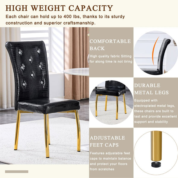 English Elm Set of 4 Glam Faux Alligator Pvc Dining Chairs with Crystal Buckle and Gilded Legs Black, Gold W3875P443808