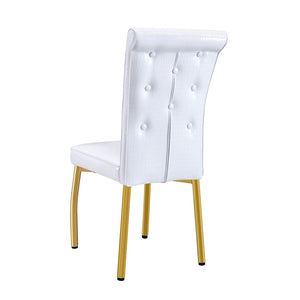 English Elm Set of 4 Glam Faux Alligator Pvc Dining Chairs with Crystal Buckle and Gilded Legs Gold, White W3875P443812