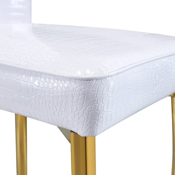 English Elm Set of 4 Glam Faux Alligator Pvc Dining Chairs with Crystal Buckle and Gilded Legs Gold, White W3875P443812