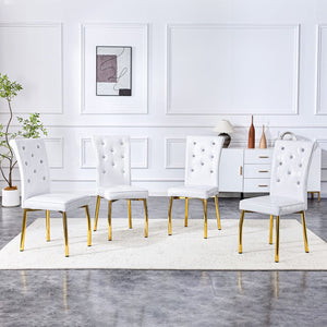 English Elm Set of 4 Glam Faux Alligator Pvc Dining Chairs with Crystal Buckle and Gilded Legs Gold, White W3875P443812