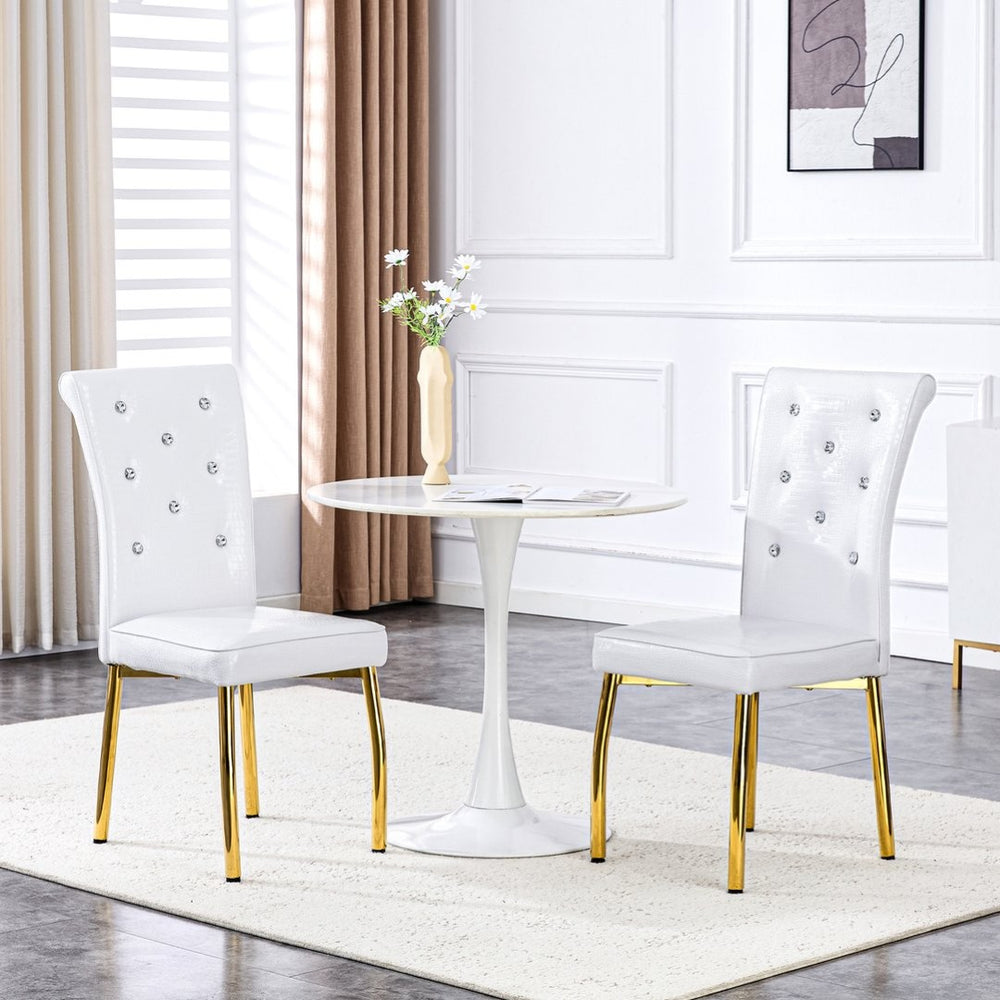 English Elm Set of 4 Glam Faux Alligator Pvc Dining Chairs with Crystal Buckle and Gilded Legs W3875P443813