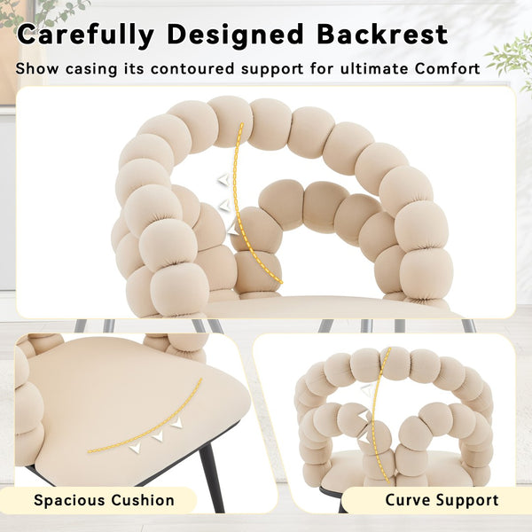 English Elm Set of 2 Velvet Bubble Accent Dining Chairs Sculpted Backrest Black Metal Legs Beige W3875P446133