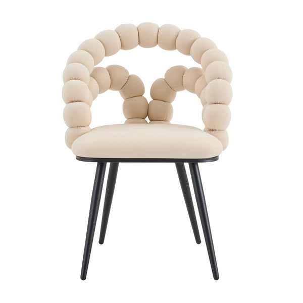 English Elm Set of 2 Velvet Bubble Accent Dining Chairs Sculpted Backrest Black Metal Legs Beige W3875P446133