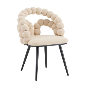 English Elm Set of 2 Velvet Bubble Accent Dining Chairs Sculpted Backrest Black Metal Legs Beige W3875P446133