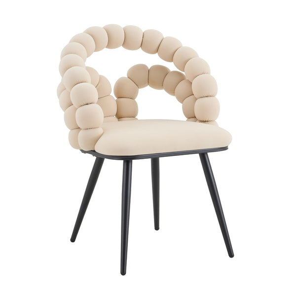 English Elm Set of 2 Velvet Bubble Accent Dining Chairs Sculpted Backrest Black Metal Legs Beige W3875P446133
