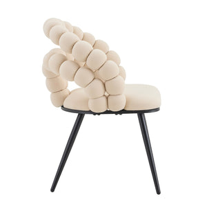 English Elm Set of 2 Velvet Bubble Accent Dining Chairs Sculpted Backrest Black Metal Legs Beige W3875P446133