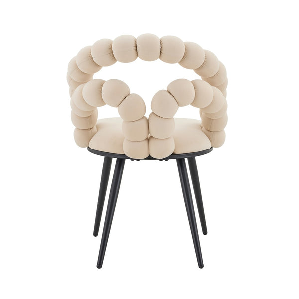 English Elm Set of 2 Velvet Bubble Accent Dining Chairs Sculpted Backrest Black Metal Legs Beige W3875P446133