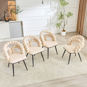 English Elm Set of 2 Velvet Bubble Accent Dining Chairs Sculpted Backrest Black Metal Legs Beige W3875P446133