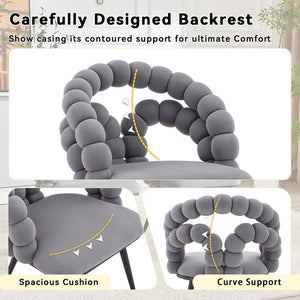 English Elm Set of 2 Velvet Bubble Accent Dining Chairs Sculpted Backrest Black Metal Legs Grey W3875P446134