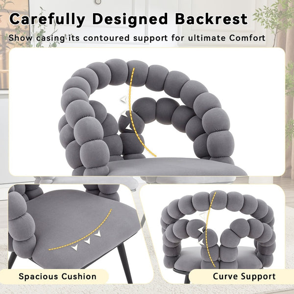 English Elm Set of 2 Velvet Bubble Accent Dining Chairs Sculpted Backrest Black Metal Legs Grey W3875P446134