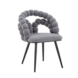 English Elm Set of 2 Velvet Bubble Accent Dining Chairs Sculpted Backrest Black Metal Legs Grey W3875P446134
