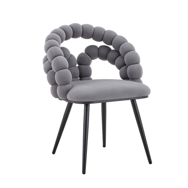 English Elm Set of 2 Velvet Bubble Accent Dining Chairs Sculpted Backrest Black Metal Legs Grey W3875P446134