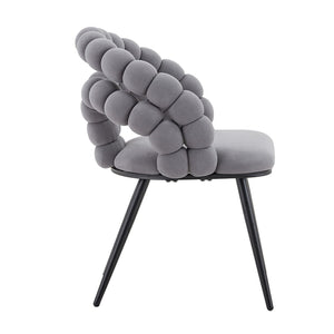 English Elm Set of 2 Velvet Bubble Accent Dining Chairs Sculpted Backrest Black Metal Legs Grey W3875P446134