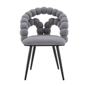 English Elm Set of 2 Velvet Bubble Accent Dining Chairs Sculpted Backrest Black Metal Legs Grey W3875P446134