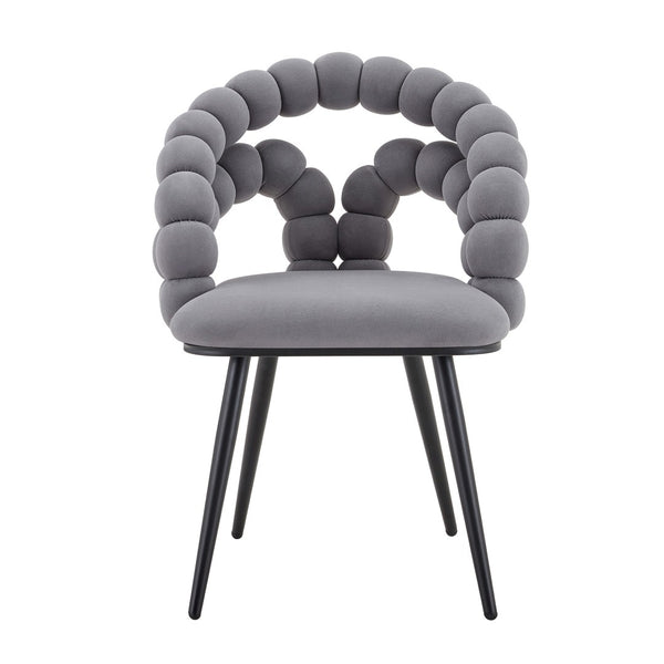 English Elm Set of 2 Velvet Bubble Accent Dining Chairs Sculpted Backrest Black Metal Legs Grey W3875P446134