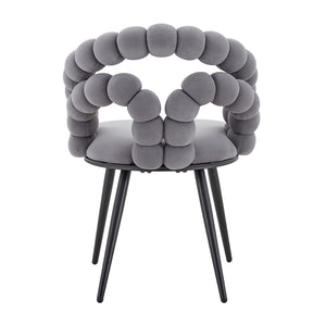 English Elm Set of 2 Velvet Bubble Accent Dining Chairs Sculpted Backrest Black Metal Legs Grey W3875P446134