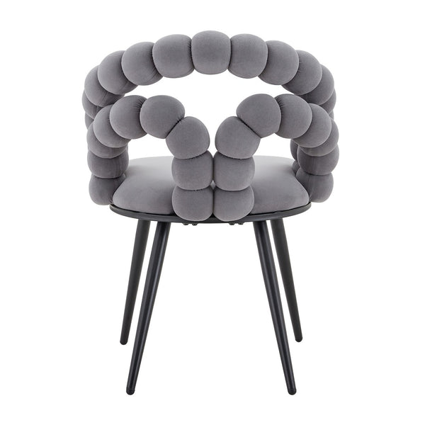 English Elm Set of 2 Velvet Bubble Accent Dining Chairs Sculpted Backrest Black Metal Legs Grey W3875P446134